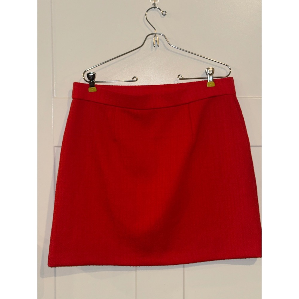 LOFT Red Textured Boucle Mini Skirt Button Pocket A-Line Size L - Picture 2 of 13